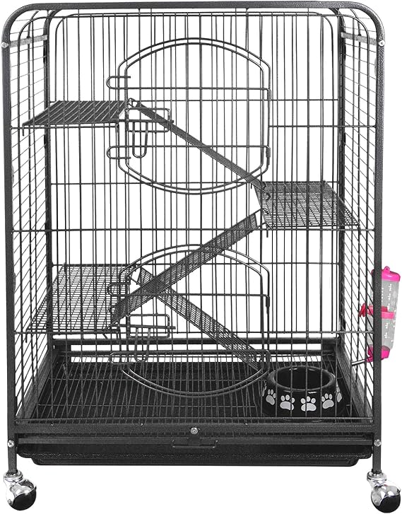 37 Inches Metal Ferret Cage Small Animals Pet Habitat Large Critter Nation Cage/w Bottom Tray Front Doors Ramps, 4 Tiers for Guinea Pigs, Rabbit, Chinchilla, Rat, Sugar Gliders, Hamster, Black