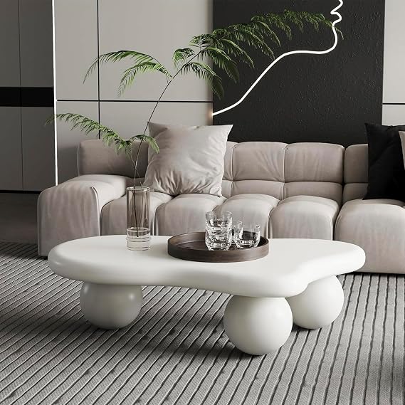 46.06" Irregular Cloud Coffee Table with 3 Ball Legs for Living Room