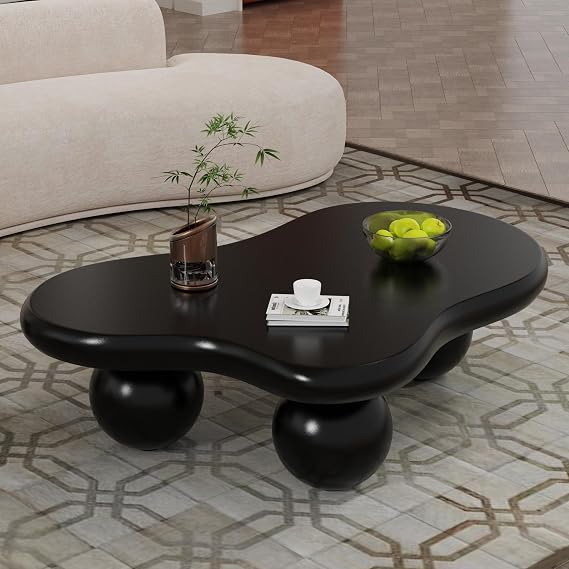 Cloud Coffee Table for Living Room Modern Irregular Coffee Table Unique Asymmetrical Pedestal Coffee Tables Low Center Table for Small Spaces for Tatami Apartment (A Black 46in)