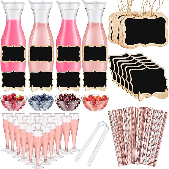 Mumufy 82 Pcs Mimosa Bar Supplies Carafes Flutes, Groovy, Mixed Colors