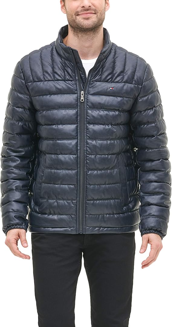 Tommy Hilfiger Men's Lightweight Quilted Faux Leather Puffer Jacket
