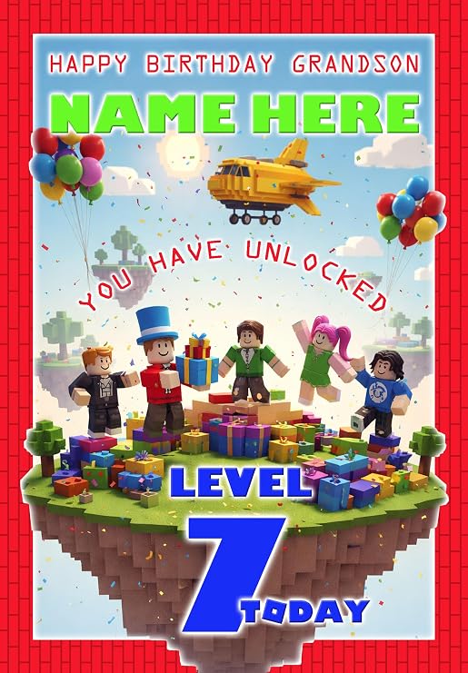 Roblox Birthday Card For Grandson Age 7 - Personalised Option with ANY NAME, AGE or RELATION - POSTED SAME DAY - FULL COLOUR INSIDE!