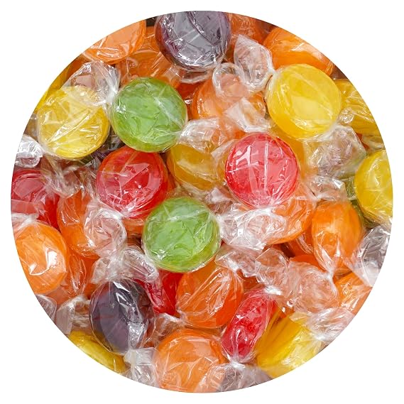 Assorted Fruit Hard Candy, 5 Pound Bulk Candy (Approx. 375 pcs.), Individually Wrapped Hard Candy, Fruit Discs Candy, The Hampton Popcorn & Candy Company