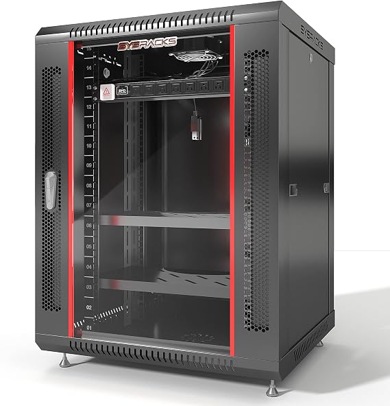 Sysracks 15U Wall Rack Mount Server 19" Deep Network Cabinet, Server Rack with Fan, Removable Side Panels, Locking Glass Door 24" Computer Cabinet Enclosure Network Rack Case 15.600