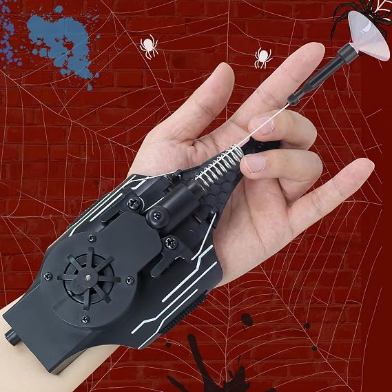Spider Web Shooter Toys for Kids, 8 FT Web Shooter Wrist Toy-Rope Launcher for Kids, Superhero Cosplay Role Play Costume Props, Electric Take-up (Black)