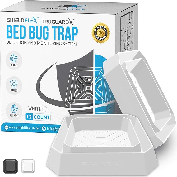 Bed Bug Trap - 12 Pack | TruGuard X Bed Bug Interceptors (White) | Eco Friendly Bed Bug Traps for Bed Legs | Reliable Insect Detector, Interceptor, and Monitor