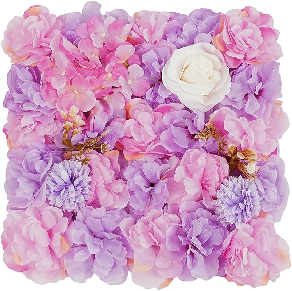 12Pcs Artificial Flower Wall Panel 3D Floral Backdrop Wall 15" X 15" Flower Panel Decor Flower Backdrop Faux Rose Panels for Party Home Background Decor, Pink