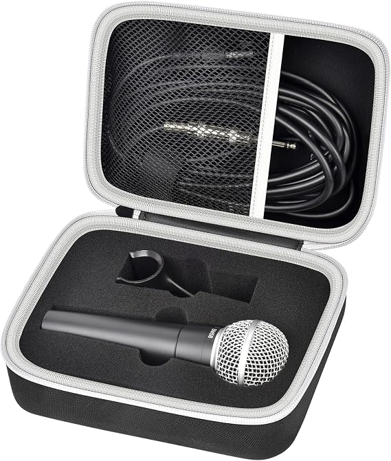 casmilee Microphone Case for Shure SM58/SM57/SM58S/BETA 58A/PGA58/PGA48 | Removable Foam Cradle, Mesh Pocket for XLR Cable, A25D Adapter and Small Accessories, Carry Handle, Black, Box Only
