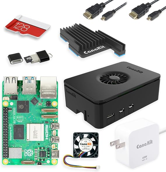 CanaKit Raspberry Pi 5 16GB Starter Kit PRO - Turbine Black (128GB Edition) (16GB RAM)