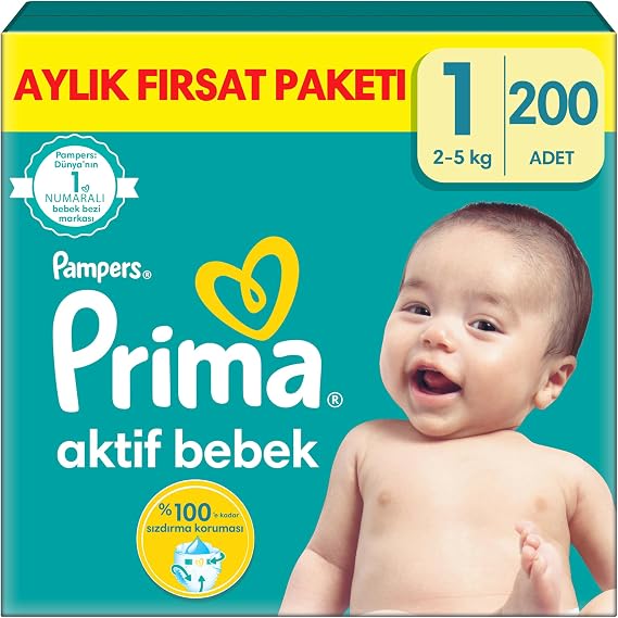 Prima Active Baby, Diaper Number 1, 200 Pieces Monthly Deal Package