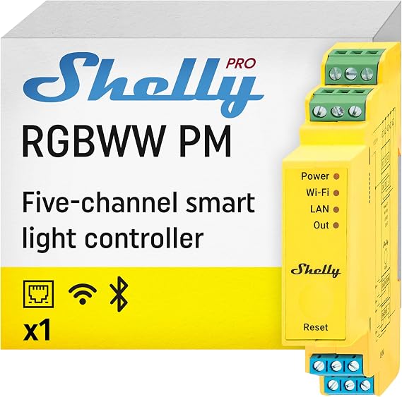 Shelly Pro RGBWW PM | Wi-Fi & LAN Smart Remote Control for RGBW Led Strips with Power Metering | Home Automation | No Hub | Compatible with Alexa & Google Home | iOS Android App | Dimming Control