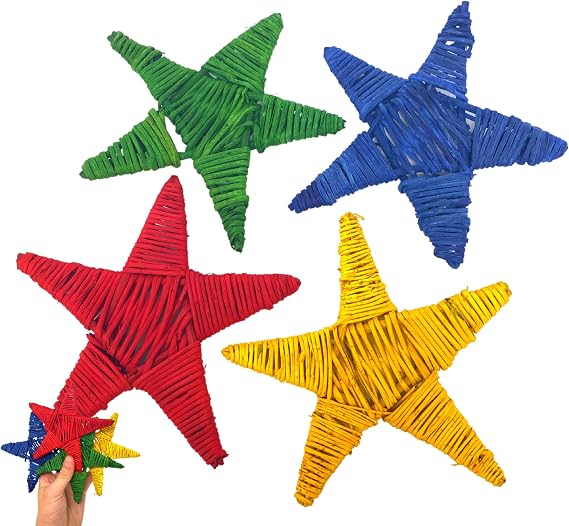 Bonka Bird Toys 3586 Pk4 Colored Huge Vine Stars 6" High by 6" Wide, Parrot Bird Toys, Conure, Amazon, African Grey, and Similar Sized Birds