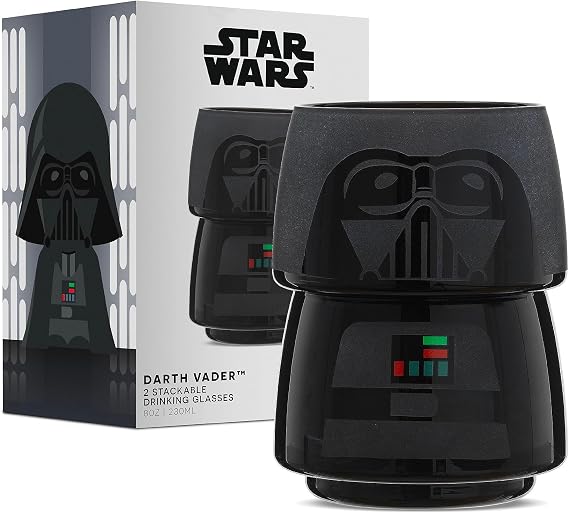 JoyJolt Character Stackable Star Wars Drinking Glasses - 8oz Darth Vader Glass Set of 2 with Head and Body - Fun Kitchen or Bar Glasses Sets for the Home - Star Wars Gift
