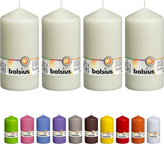 BOLSIUS 4 Ivory Pillar Candles - 3x6 Inches - Individually Wrapped - Premium European Quality - 65+ Burn Hours - Dripless & Smokeless Smooth Flame - Unscented Dinner, Wedding, Party, Decor Candles