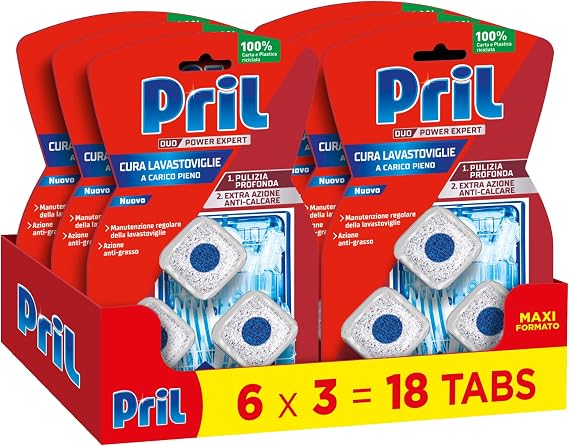 Pril Care Dishwasher DUO, Deep Cleansing Against Fat, 6 Packs of 3 Tabs