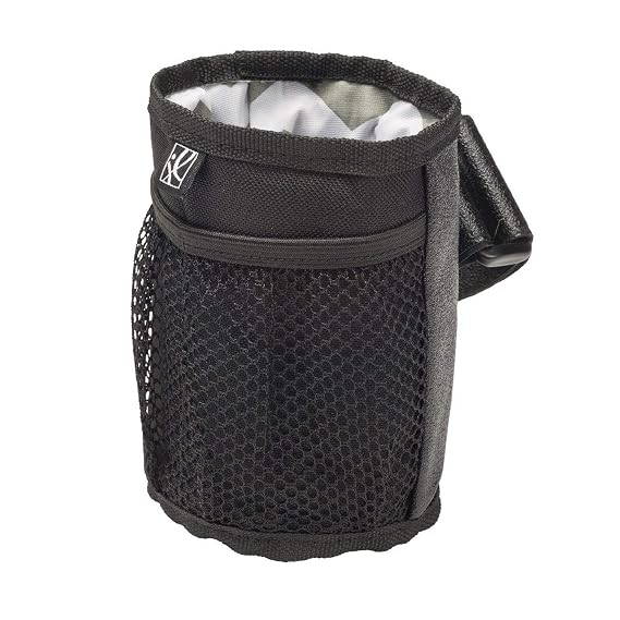 J.L. Childress Cup 'N Stuff Universal Stroller Cup Holder with Cell Phone Pocket, Wheelchairs, Bikes, UPPAbaby, Doona & More - Insulated - Stroller Accessories - Black/Grey Chevron