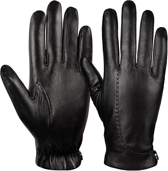 GSG Mens leather gloves winter Driving Gloves Sheepskin Touchscreen motorcycle gloves for cold weather Warm Italian Luxury