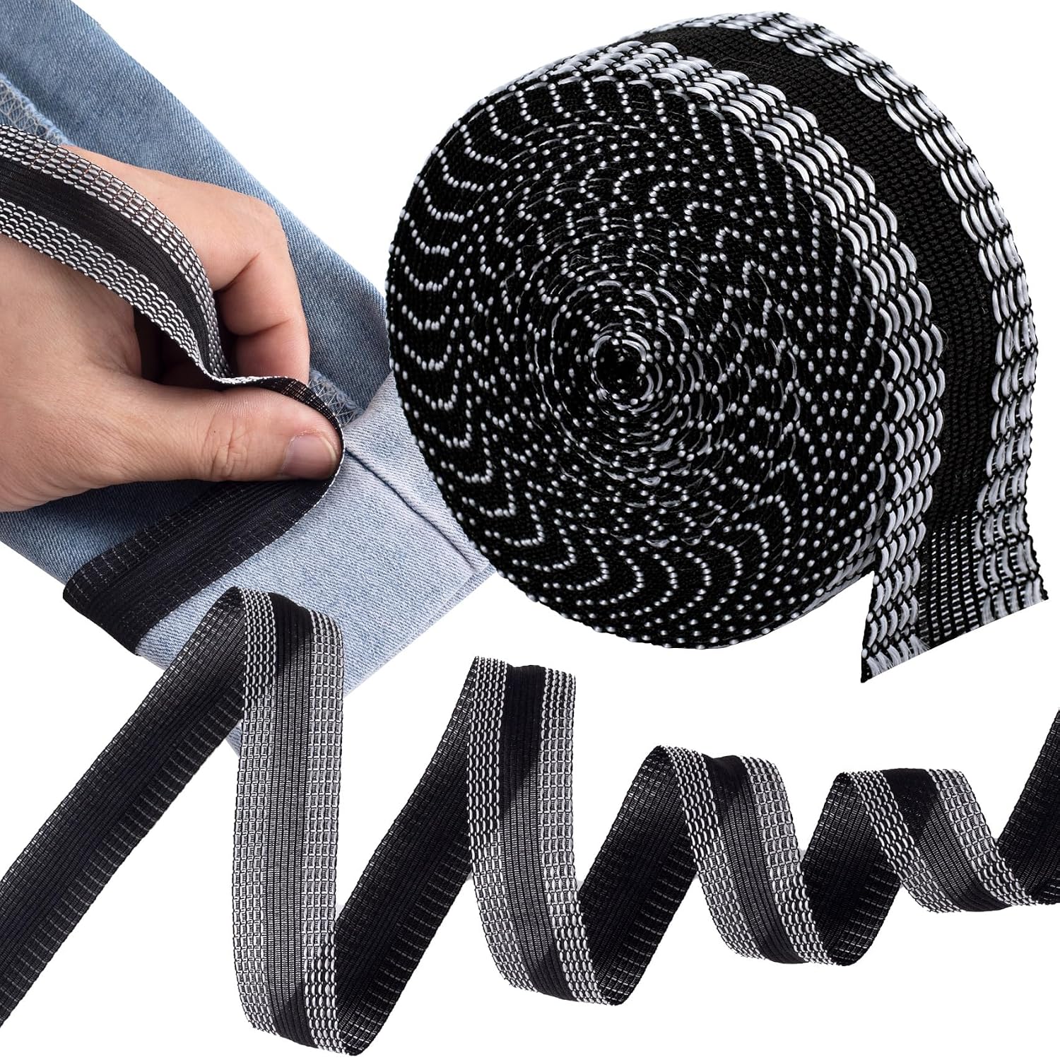 OIIKI 5.47 Yard Iron-on Instant Hem Tape for Pants, Adhesive Hem Tape, Washable No Sew Hemming Tape, Hem Fabric Tape for Clothing, Curtain, Pants - Black, 5.47 Yard1 Roll