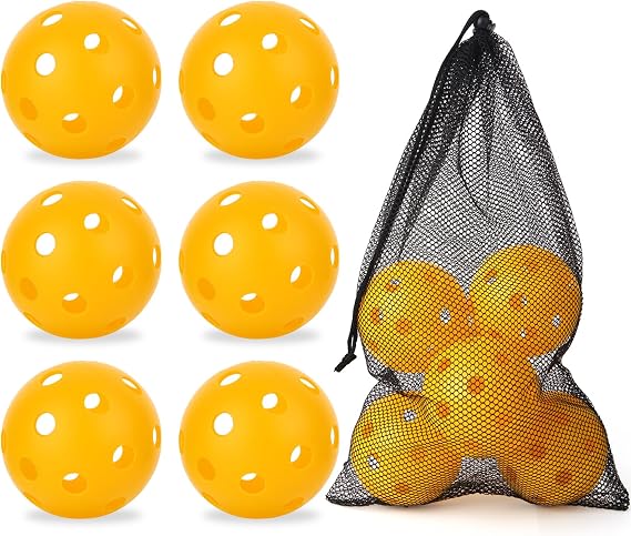 Plastic Practice Softball 11 inch 6 Pack Oversized Baseball with Mesh Bag 26 Holes with Highly Bounce High Visibility for Batting Practice or Backyard Play Yellow