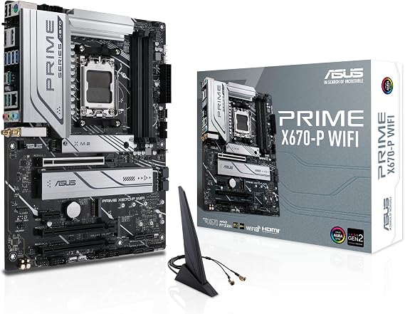 ASUS PRIME X670-P Motherboard WiFi AMD X670 AM5 DDR5 6400 DP HDMI 3x M2 USB3.2 AX WiFi + BT AURA RGB 2.5Gbit LAN ATX RAM support up to 128GB, ASUS 5X Protection III
