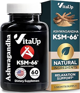 VitaUp Ashwagandha KSM 66 with Black Pepper - USA Made KSM-66 Ashwagandha Supplements for Energy, Relaxation and Normal Cognitive Function - 60 Caps