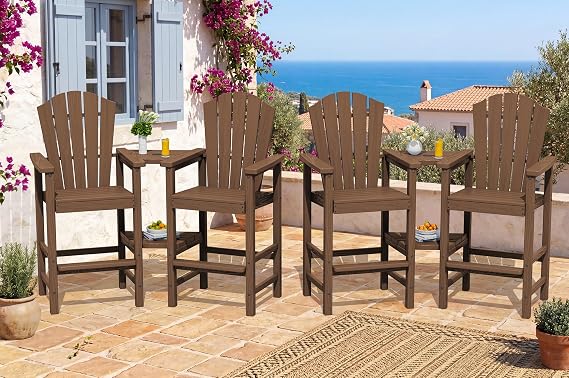 KINGYES Tall Adirondack Chair Set of 4 with Double Connecting Trays, Brown