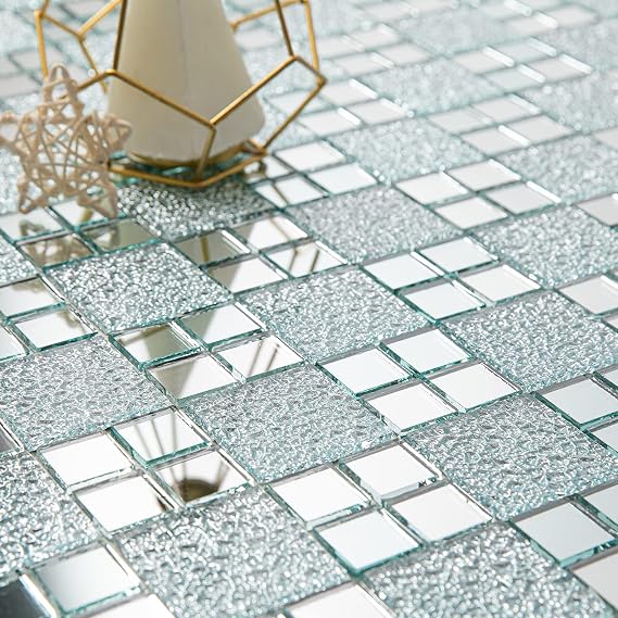 6 Pcs Mirror Backsplash Tile Peel and Stick for Kitchen, 12" x 10"