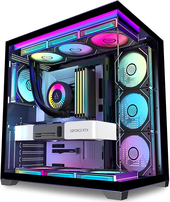 KEDIERS PC Case - Pre-Installed 9 ARGB Fans ATX Mid Tower Gaming Case with Double Tempered Glass Full Screen Computer Case (Black H9)