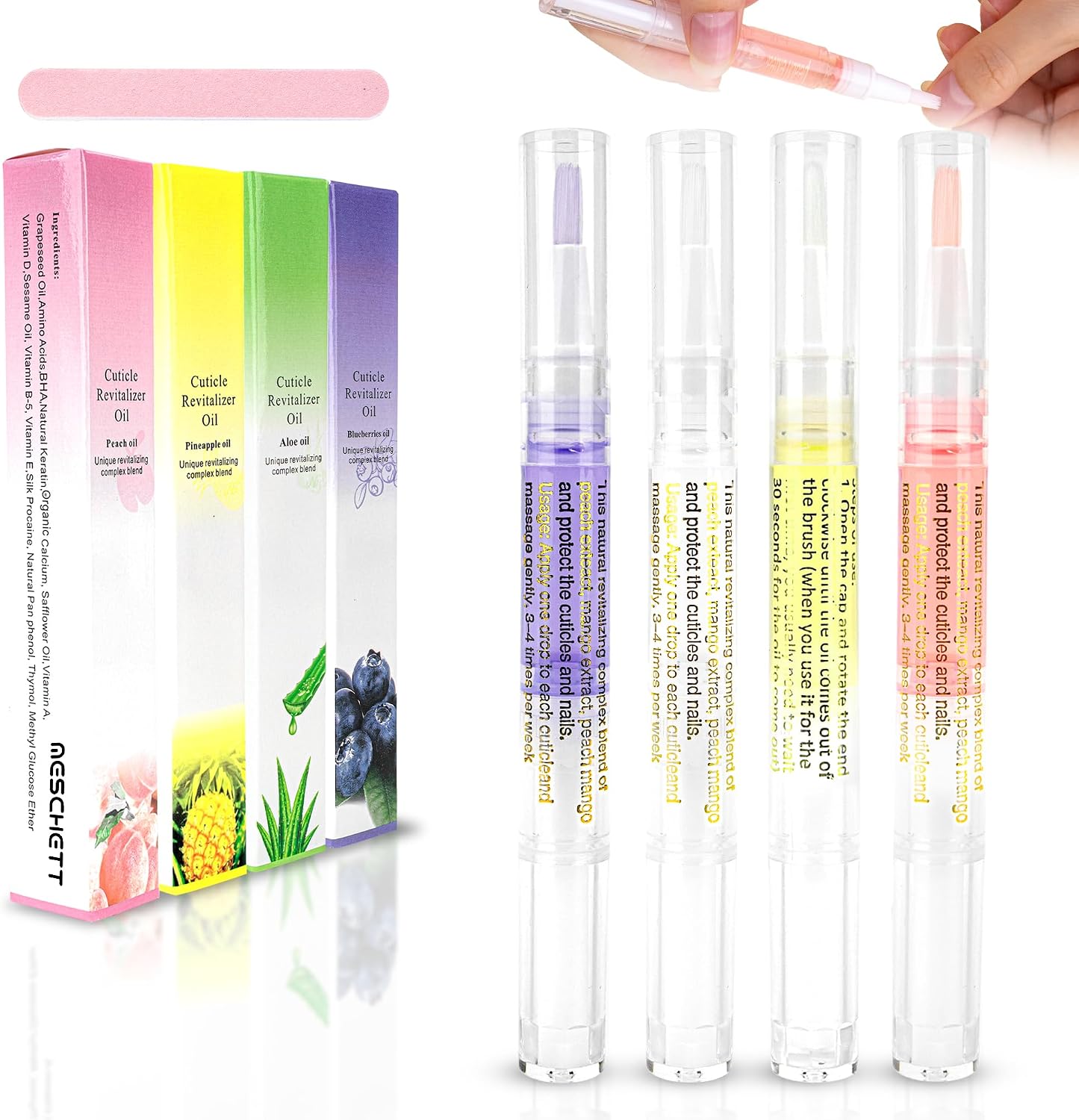 Cuticle Oil Pen for Nail Care,4PCS Nail Oil Pen with Natural Ingredients,Cuticle Oil for Nails for Nail Growth Treatment,Nail Oil Cuticle for Repairing Cracked with Nail FileMix Flavors