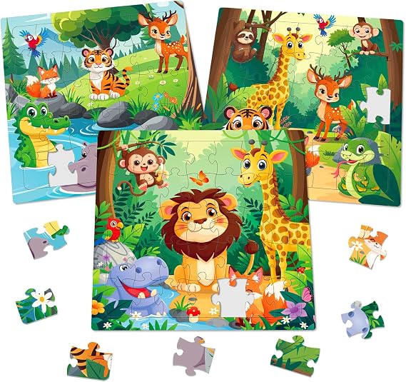 Animal Puzzle for Kids, Large Jigsaw Puzzles 3 x 35 Piece for Kids Ages 3-5,Preschool Learning & Education Toys, Gifts for 4-8 Year Old Boys and Girls Wild Birthday Party Decorations