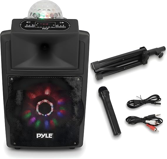 Pyle Wireless Portable PA Speaker System - 700 W Battery Powered Rechargeable Sound Speaker and Microphone Set with Bluetooth MP3 USB Micro SD FM Radio AUX 1/4" DJ lights - For PA / Party