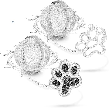 NSTaygate Loose Tea Steeper 2pcs Tea Ball Cute Tea Infuser Tea Diffusers for Loose Tea Black and White Diamond Dog Paw Pendant Tea Leaf Strainer for Loose Tea Gifts for Girls Women Couple