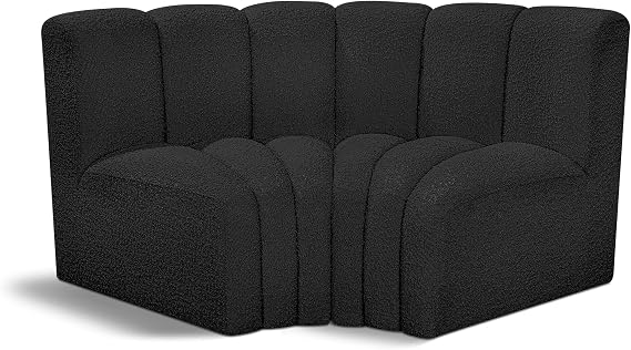Meridian Furniture 102Black-S2B Arc Collection Modern | Contemporary Modular Sofa with Rich Black Boucle Fabric, Deep Channel Tufting, Modular Design, 60" W x 33" D x 30" H, Black