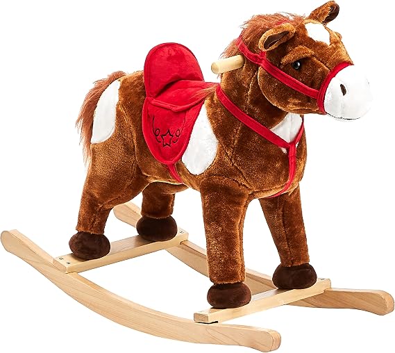 Animal Adventure | Real Wood Ride-On Plush Rocker | Chestnut Horse | Perfect for Ages 3+, 28" x 12" x 22"