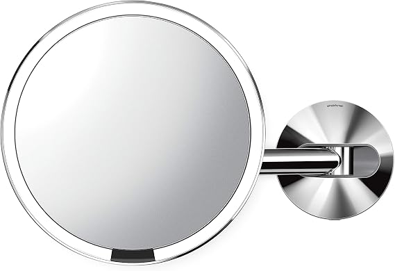 simplehuman ST3016 20cm Wall Mount Hard-Wired Sensor Mirror, Light Up Bathroom Makeup Magnifying Mirror, 5x Magnification, Telescopic Swing Arm, LED Tru-Lux Light System, Polished Stainless Steel