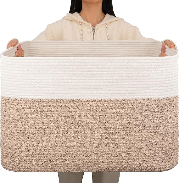OIAHOMY 108L Extra Large Blanket Basket Dog Toy Basket Brown/White