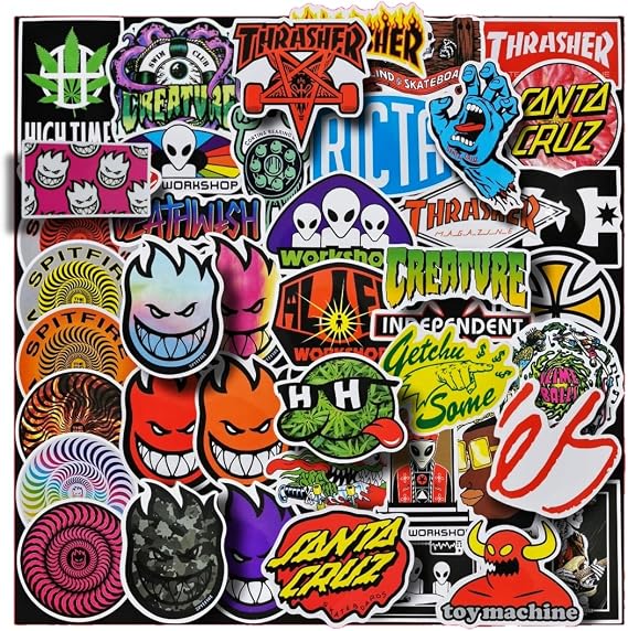 Skateboard Stickers 100 Pack, Skateboard Decals with Unique Designs for Electronics, Laptops, Thermos, Cellphones, Guitars, Skateboards, etc. Decorative Stickers