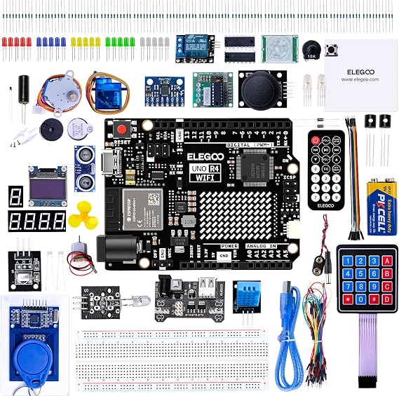ELEGOO UNO R4 WiFi Super Starter Kit Compatible with Arduino for Beginners | 48MHz Processor, 200+ Premium Components, STEM, Electronics Coding Kit, Online Tutorials, Students & Makers Friendly