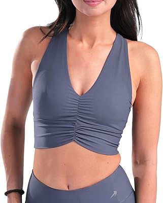Womens Compression Ribbed Sports Bra - Medium Support Wirefree Longline Top