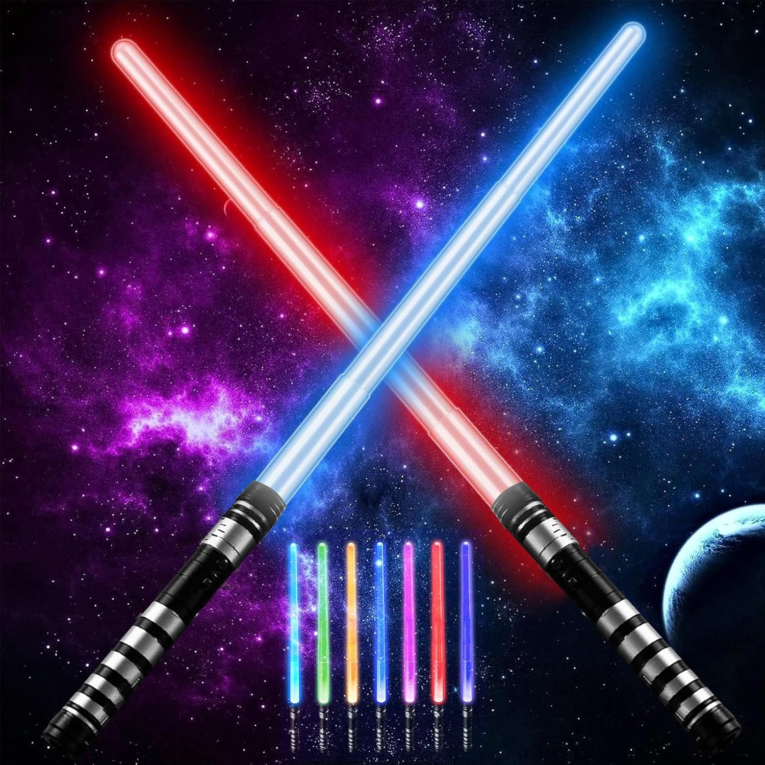 2 Pack Light up Saber with Sound, 7 Color Retractable Lightsaber LED Changing Light Saber Sword Toys for Kids Party Favors Halloween Dress Up