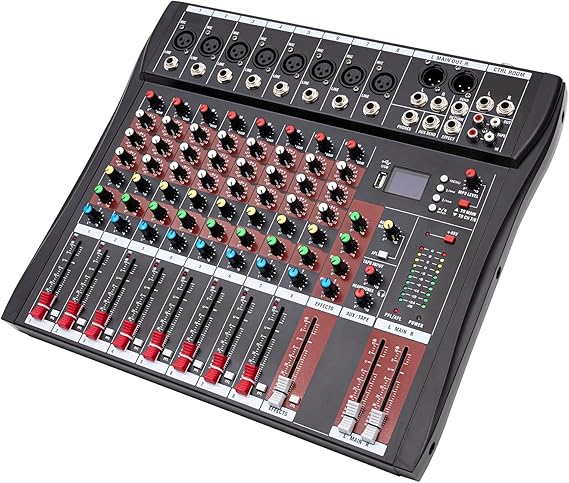 8-Channel Professional Mixer Audio Mixing Console, DJ Mixer Equipment Sound System Mixer Board, High Compatibility Desk System Interface Recording Input for Studio Karaoke Live Music