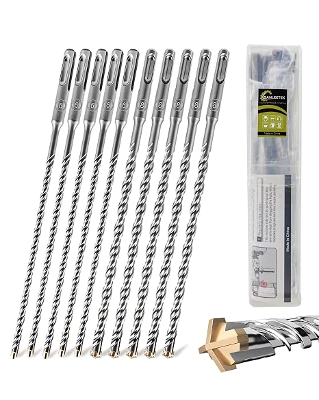 SDS Plus Rotary Hammer Drill Bits (8-1/4" 210MM Length - 10PCS), Carbide Tipped, SANLEETEK Concrete Drill Bit Kit for Masonry Brick Granite Concrete Block Dia 1/4" 5/16"