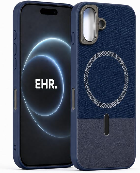 Ehr. iPhone 17 ile Uyumlu Magsafe Wireless Şarj Özellikli Mat Süet Deri Nakışlı İçi Kadife Silikon Arka Kapak (Mavi, iPhone 17)
