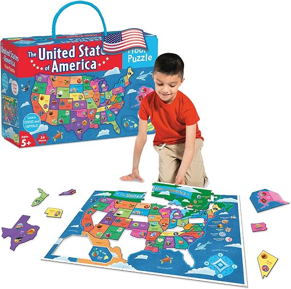 Peaceable Kingdom Jumbo USA Floor Puzzle 54 Pieces Large Jigsaw Puzzle Gift for Toddlers and Kids Ages 5+ United States of America