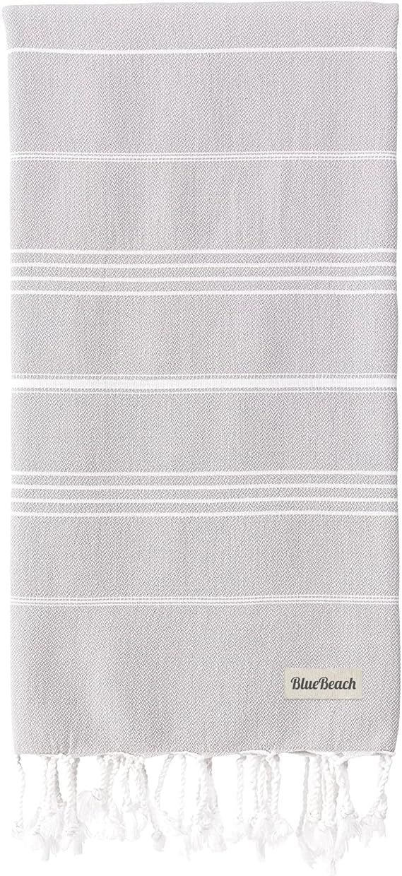 Turkish Beach Towel - Travel Towel 100x180cm Large Turkish Hammam Peshtemal Towel - Super Absorbent, Quick Dry, Sand Free, Lightweight, Compact Towels for Swimming, Bath, Gym, Sauna (Silver Grey)