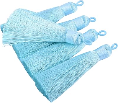 KONMAY 10pcs 3.48.5cm Handmade Imitation Silk Tassels with Hanging Loop for Jewelry Making Aqua
