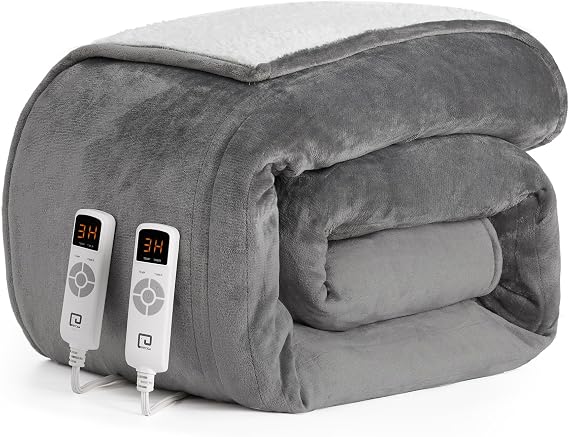 EHEYCIGA Heated Blanket Electric Blanket King Size - Heating Blanket with 9 Heating Levels & 10 Hours Auto Off, Soft Cozy Sherpa Washable Dual Control Blanket with Fast Heating, 90 x 100 Inches