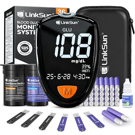 M26-K Blood Glucose Monitoring Kit, 35 Safety Lancets, 25 Glucose Test Strips, Travel Case, Glucose Control Solution, Blood Glucose Meter, Home Use, No Coding, Large Display