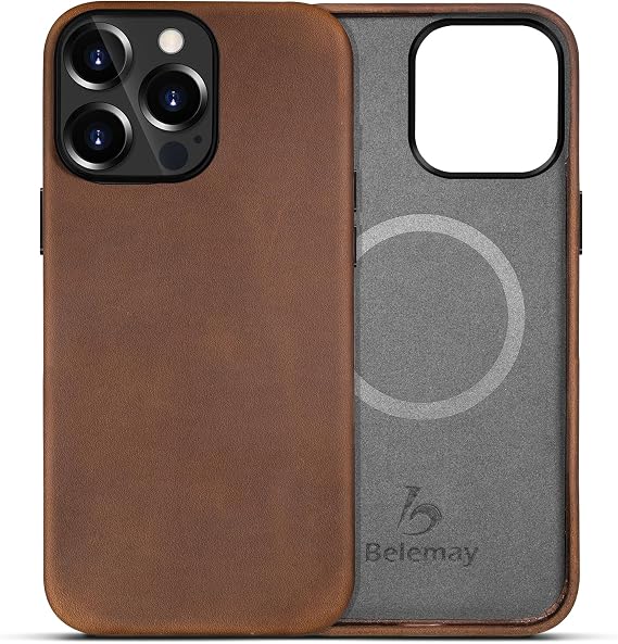 Belemay Crazy Horse Leather Case for iPhone 12 Pro Max (6.7") Vintage Brown