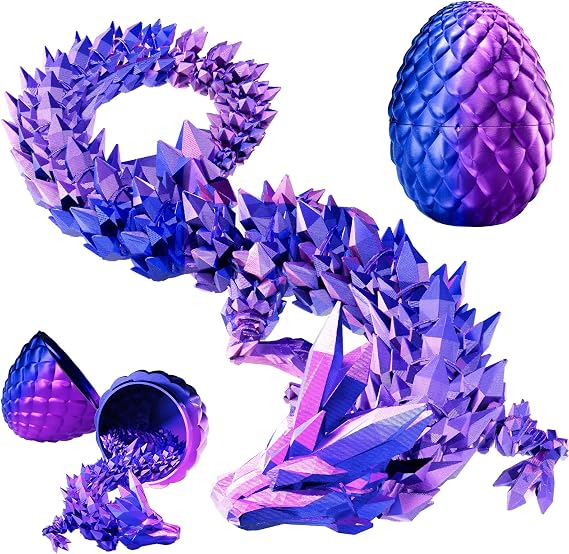 3D Printed Dragon Eggs with Dragon Inside, Dragon Toy(Purple) | Easter Basket Stuffers for Kids, Articulated 3D Printed Animals Fidget, Gifts for Boys Girls 3-8
